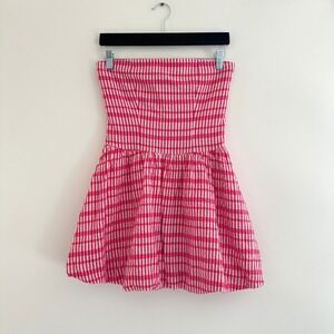 Ciao Lucia Marisol Mini Dress Size XS Pink Gingham Strapless Bubble Hem Smocked